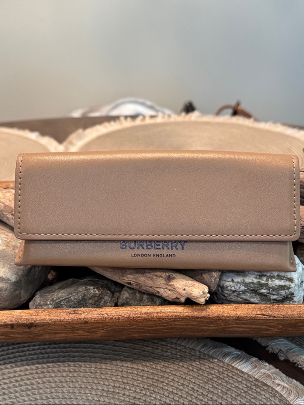 Burberry Tan Leather Continental eyeglass holder with Logo